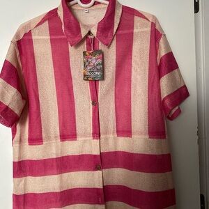Vibrant Pink and Cream Striped Men's Shirt